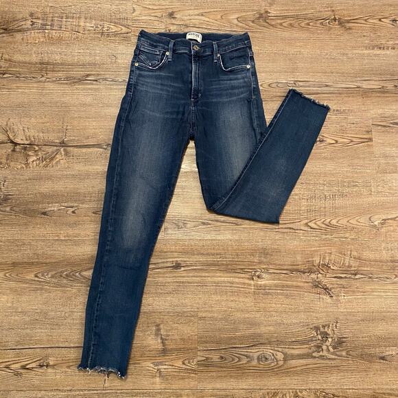 AGOLDE Dark Wash Frayed Ankle Zipper Fly Skinny Jeans Women's size 27 - Picture 1 of 5